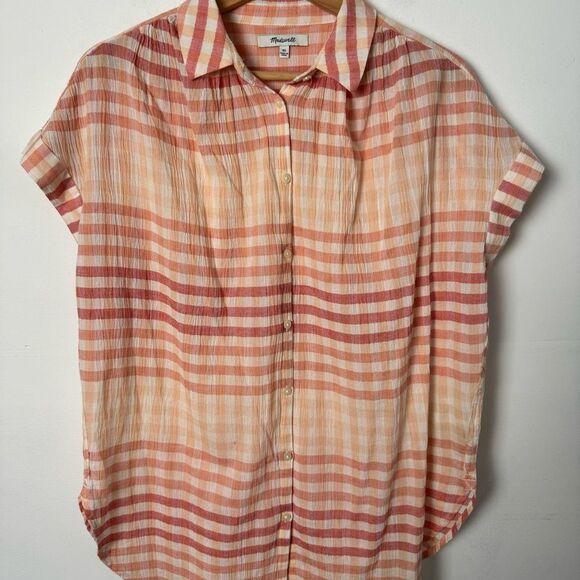 Madewell Pink Coral Central Tunic Shirt in Ombré Gingham Check Button down XS - Picture 6 of 16